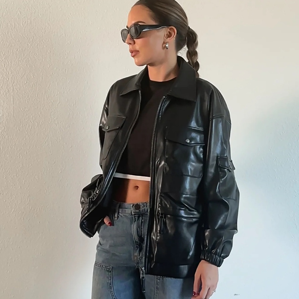 Pistola Rhett Black Faux Leather Bomber Jacket